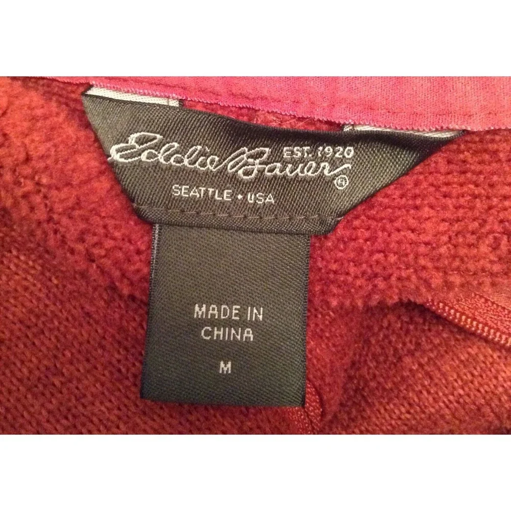 Eddie Bauer Sweater Men M Burnt Orange 1/4 Zip Pullover Fleece Lined Arm Patch